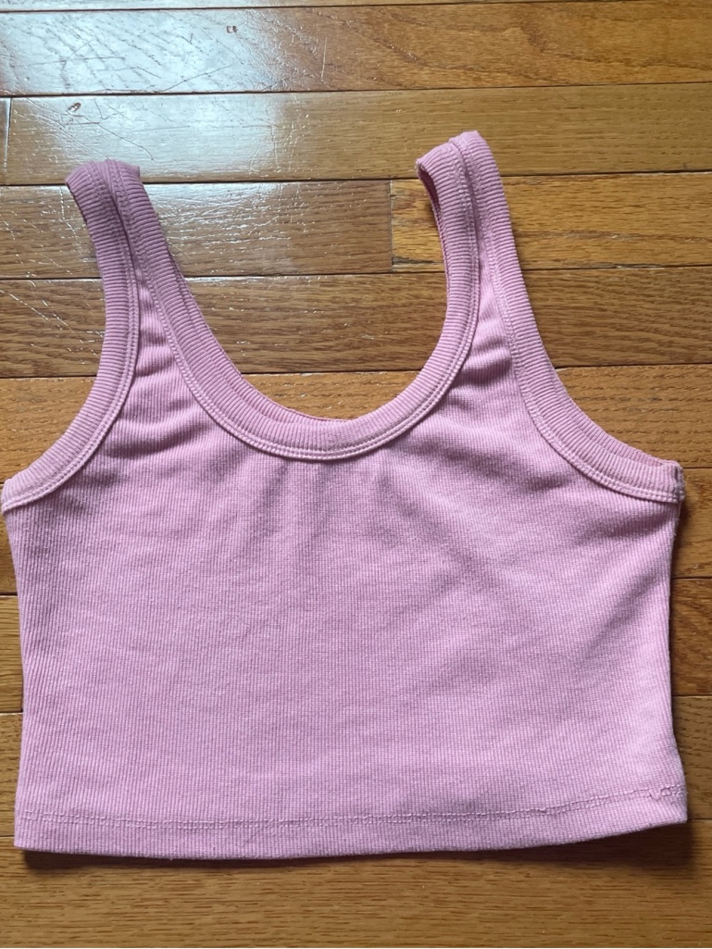 Signature8 Pink Ribbed Scoop Neck Crop Tank